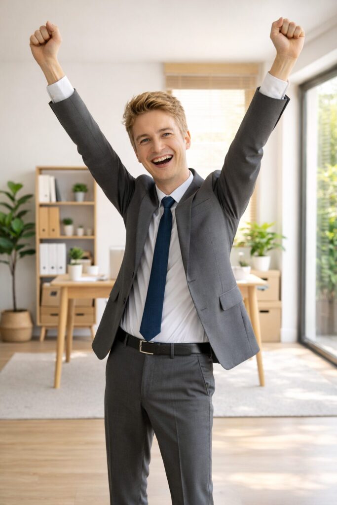 より良い会社への転職を勝ち取って喜ぶ男性