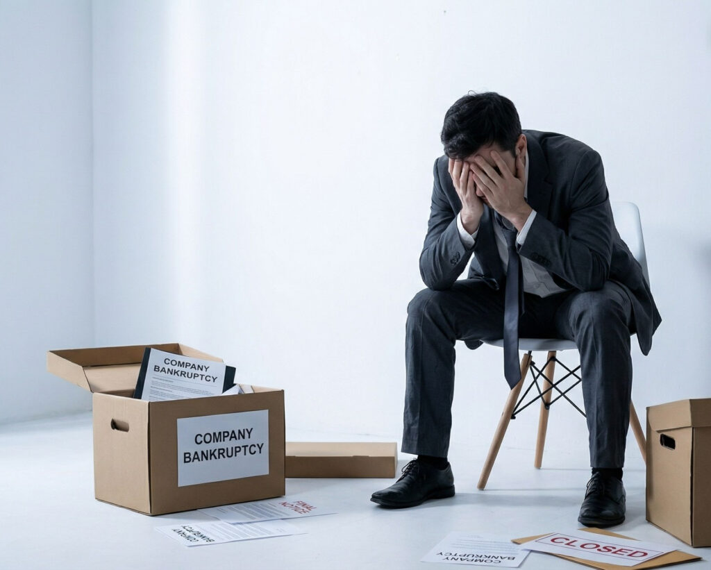 会社が倒産して落ち込む男性